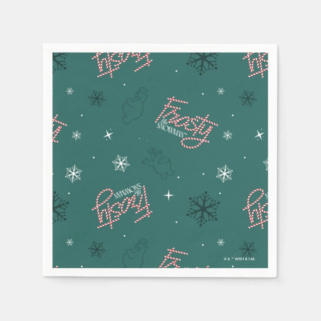 Serviette En Papier Frosty Snowman Green Snowflake Motif (Devant)