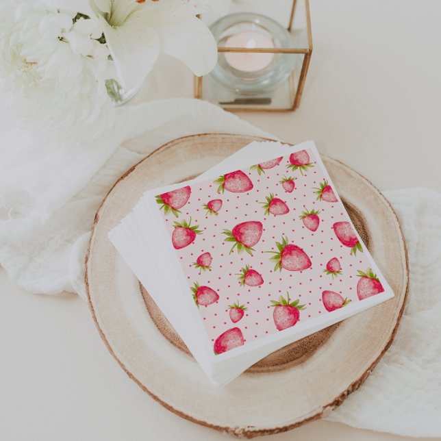 Serviette En Papier Fruit fraise Pink Green Party (Créateur téléchargé)