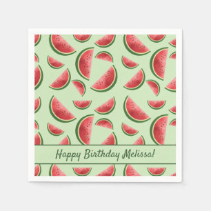Serviette En Papier Fruits de pastèque Motif sur vert Joyeux anniversa
