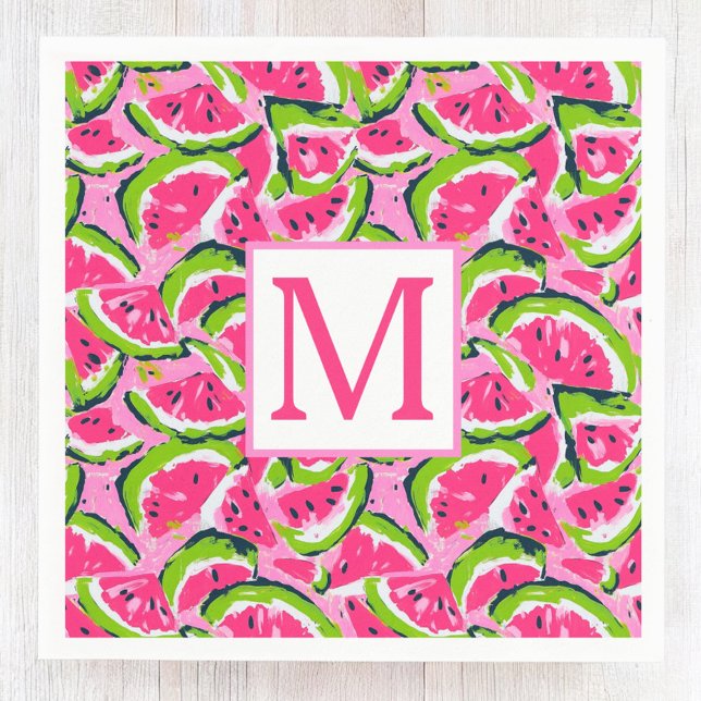 Serviette En Papier Fruits de pastèque rose Motif Monogramme (Créateur téléchargé)
