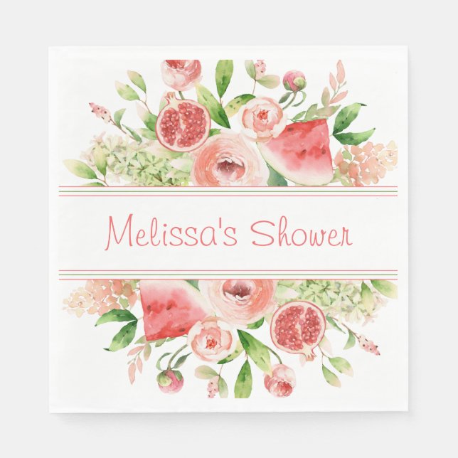 Serviette En Papier Fruits et Fleurs Fête à l'aquarelle (Devant)