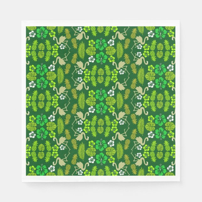 Serviette En Papier Fruits tropicaux floraux verts (Devant)