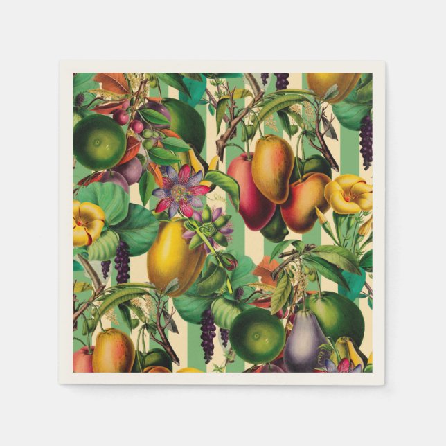 Serviette En Papier Fruits verts et fleurs Jardin Retro Style (Devant)