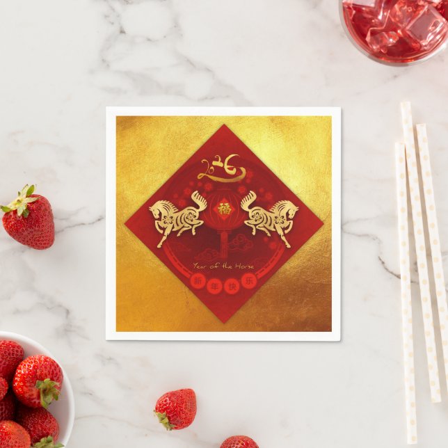 Serviette En Papier FU chinois lanterne de chance Cheval Année fête PN (En situation)