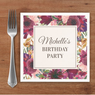 Serviette En Papier Fuchsia Aquarelle Fleurs Anniversaire