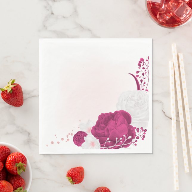 Serviette En Papier fuchsia & blanc mariage floral (En situation)