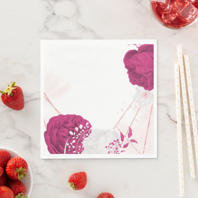 Serviette En Papier fuchsia & blanc mariage floral (En situation)