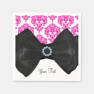 Serviette En Papier Fuchsia et blanc damassé pailleté bow Sweet 16 Par