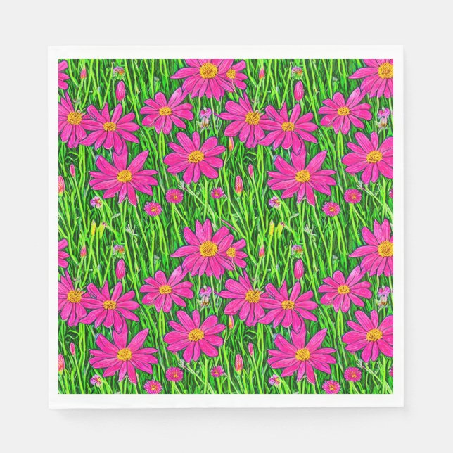 Serviette En Papier Fuchsia Fleurs sauvages roses dans un champ (Devant)