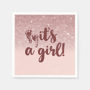 Serviette En Papier Fuchsia Pailleté Or Rose C'est Une Fille Baby Show