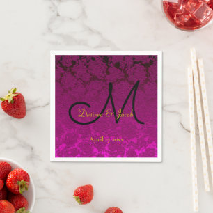 Serviette En Papier Fuchsia Pink Black Gold Élégant Monogramme de mari
