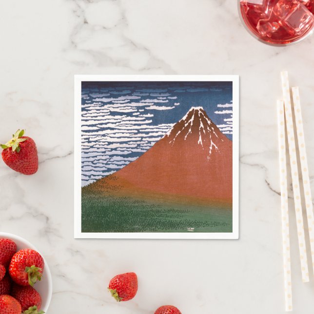 Serviette En Papier Fuji rouge, Aka Fujiyama Volcan Katsushika Hokusai (En situation)