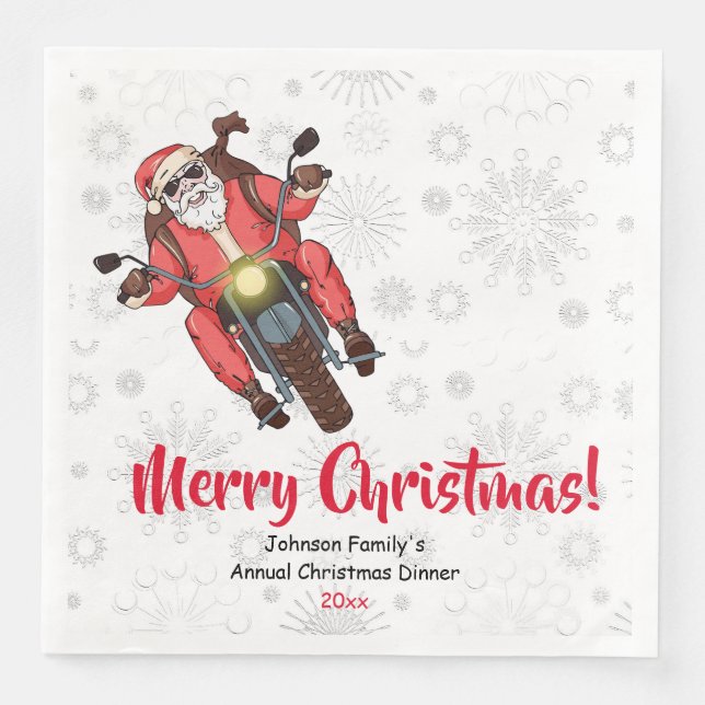 Serviette En Papier Fun Biker Père Noël Snowflakes Papier Napkin (Devant)