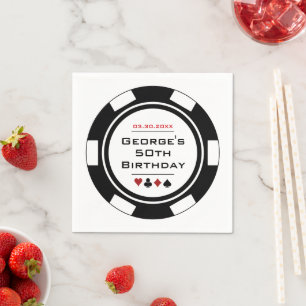 Serviette En Papier Fun Casino Poker Chip en noir et blanc Anniversair