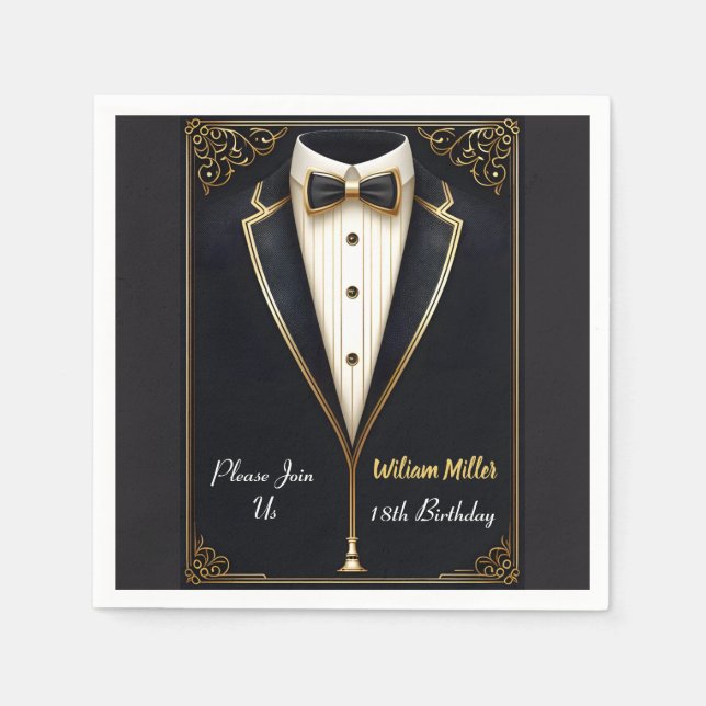 Serviette En Papier Fun Chic Suit Award Hommes Adulte Tuxedo 18e Anniv (Devant)