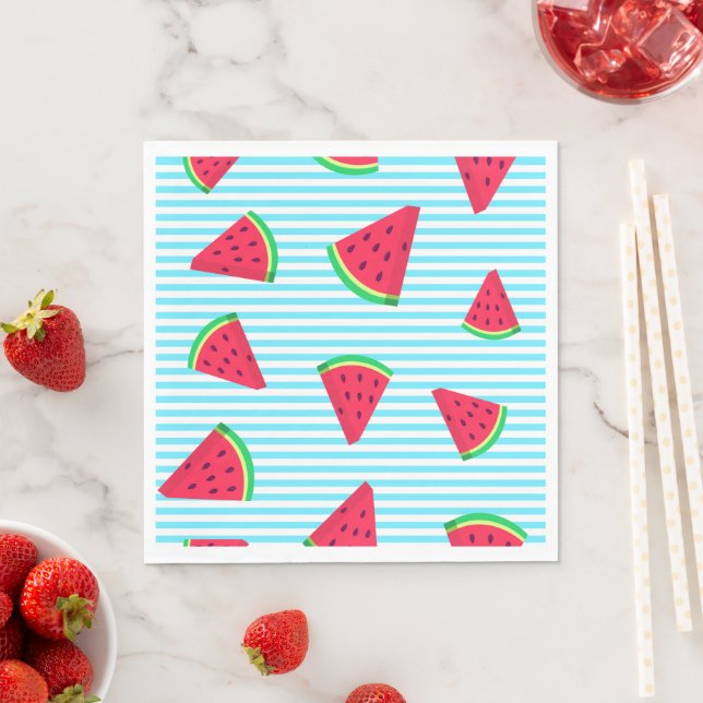 Serviette En Papier Fun Chic Watermelon Slices Blue Lines Motif (En situation)