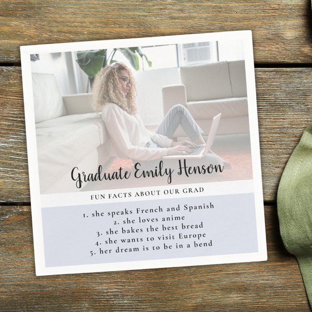 Serviette En Papier Fun Fact Blue Graduate Photo Graduate Party (Créateur téléchargé)