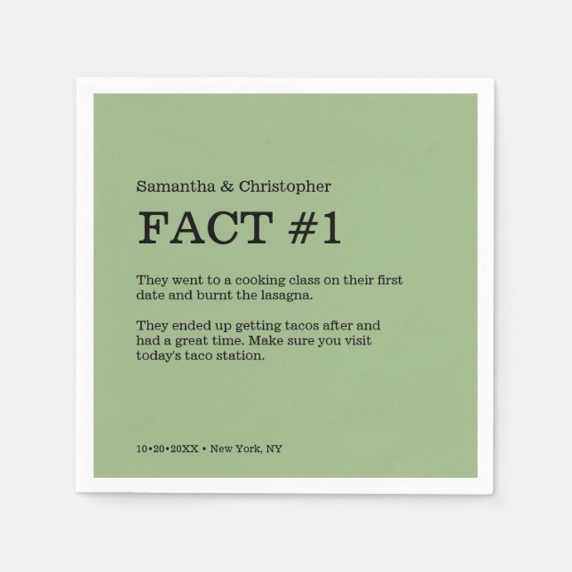 Serviette En Papier Fun Fact Green Mariage personnalisable (Devant)