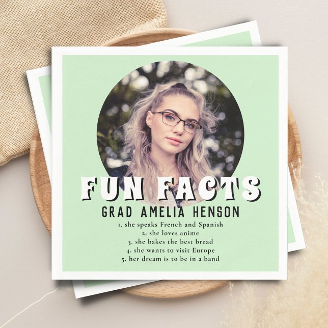 Serviette En Papier Fun Fact Mint Green Graduate Photo Graduate Gradua (Créateur téléchargé)
