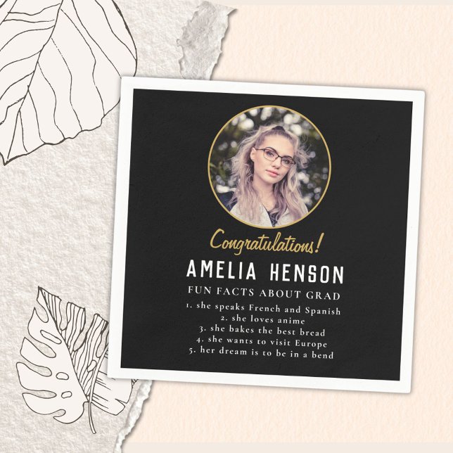 Serviette En Papier Fun Fact Simple Black Graduate Photo Graduate Dipl (Créateur téléchargé)