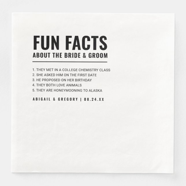 Serviette En Papier Fun Facts About The Bride + Groom Mariage (Devant)