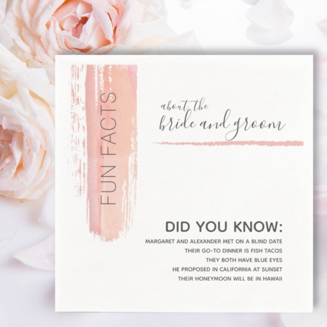 Serviette En Papier Fun Facts Couple Moderne Mariage rose Papier Napki (Créateur téléchargé)