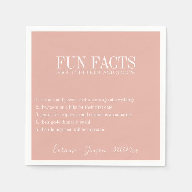 Serviette En Papier Fun Facts Dusty Rose Personnalisé (Devant)