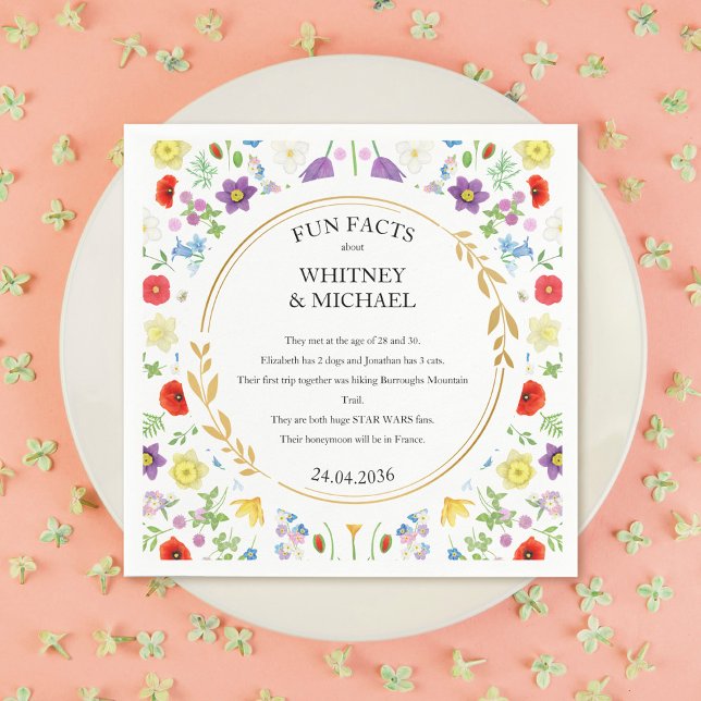Serviette En Papier Fun Facts Fleur sauvage de printemps Mariage Flora (Fun Facts Spring Wildflower Floral Wedding Napkins)