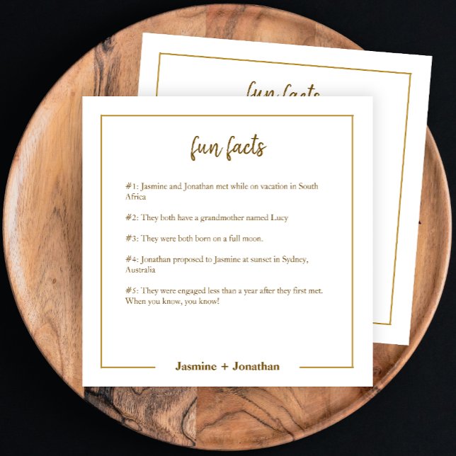 Serviette En Papier Fun Facts Gold Minimaliste Papier Mariage Napkin (Créateur téléchargé)