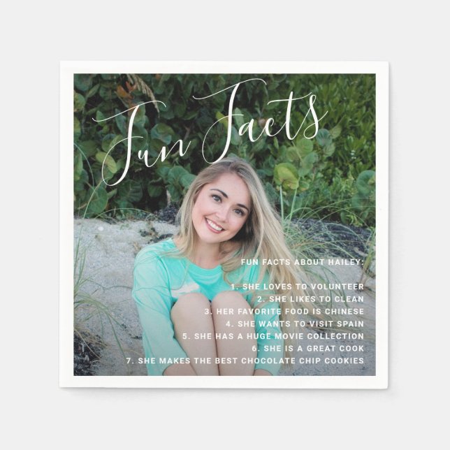 Serviette En Papier Fun Facts Graduation Photo Simple manuscrite Napk (Devant)