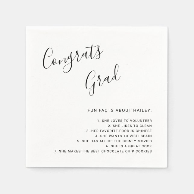 Serviette En Papier Fun Facts Graduation Simple manuscrite (Devant)