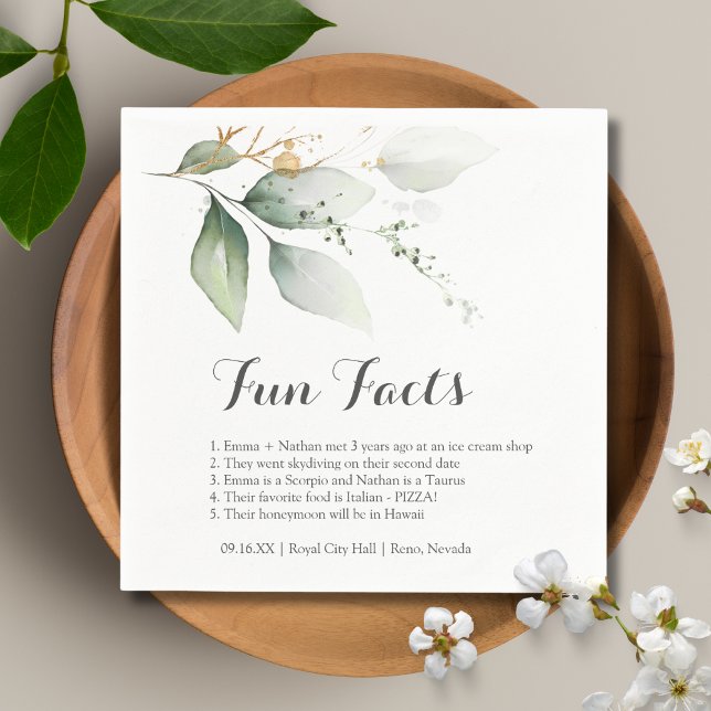 Serviette En Papier Fun Facts Green Gold Foliage feuille mariage (Créateur téléchargé)