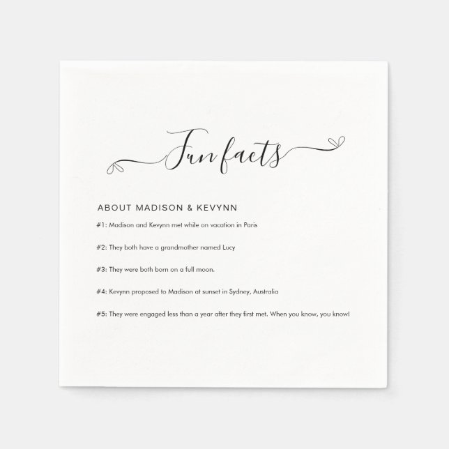 Serviette En Papier Fun Facts Mariage Napkins (Devant)
