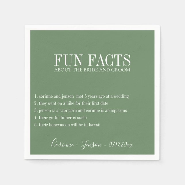 Serviette En Papier Fun Facts Sage Green Personnalisé (Devant)