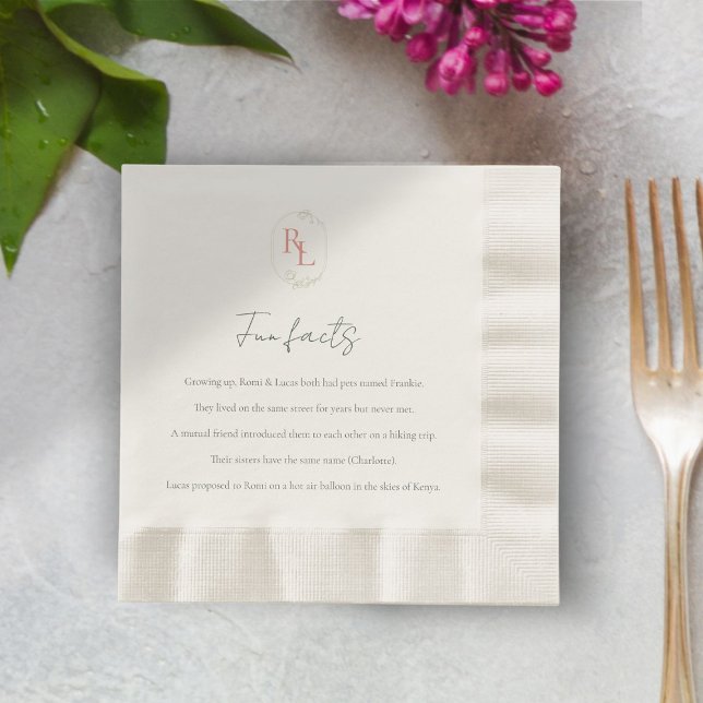 Serviette En Papier Fun Facts Vert & Rose Floral Mariage (Créateur téléchargé)