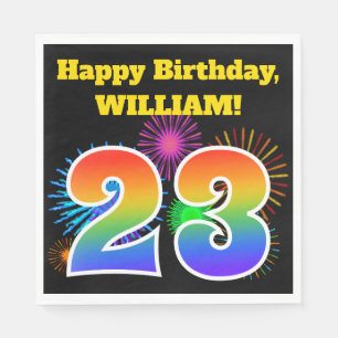 Serviette En Papier Fun Fireworks + Rainbow Motif "23" Anniversaire #