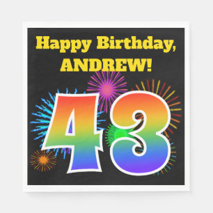 Serviette En Papier Fun Fireworks + Rainbow Motif "43" Anniversaire #
