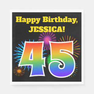 Serviette En Papier Fun Fireworks + Rainbow Motif "45" Anniversaire #