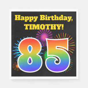 Serviette En Papier Fun Fireworks + Rainbow Motif "85" Anniversaire #