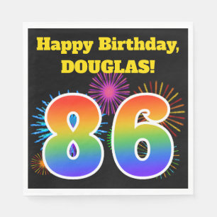 Serviette En Papier Fun Fireworks + Rainbow Motif "86" Anniversaire #