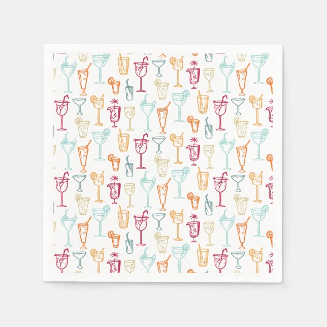Serviette En Papier Fun Hand Drawn Cocktail Motif de mariage (Devant)
