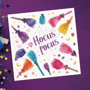 Serviette En Papier Fun Magic Color Broomstick Sorcière Aquarelle Scri