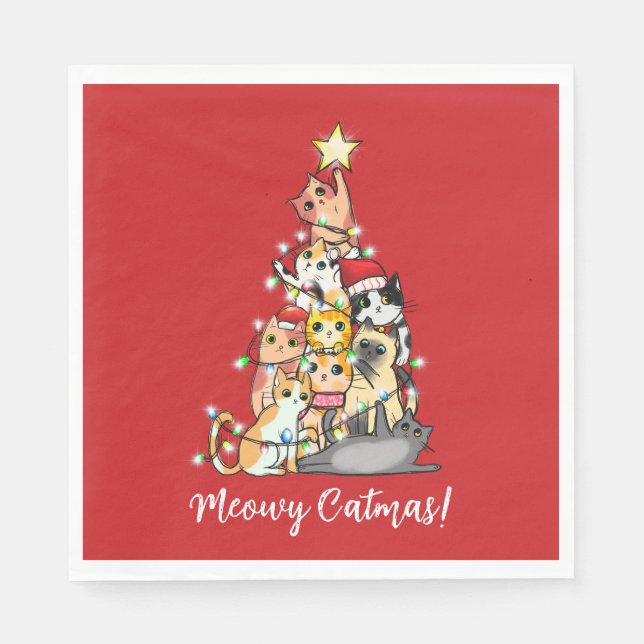Serviette En Papier Fun Meowa Catmas Chats Noël Arbre Personnalisé (Devant)