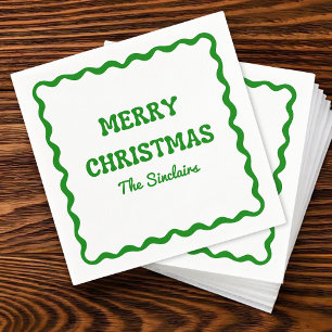 Serviette En Papier Fun Moderne Vague Bordure Verte Noël fête