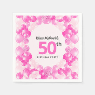 Serviette En Papier Fun Pink Balloons Faux Parties scintillant 50e ann