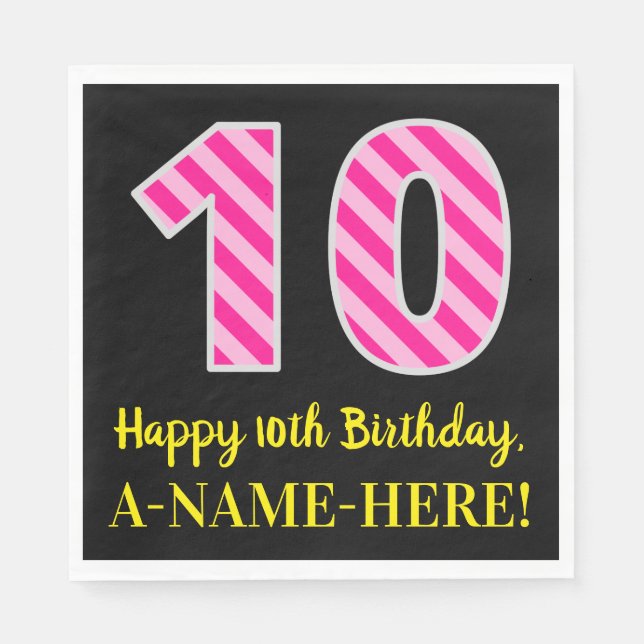 Serviette En Papier Fun Pink Stripes "10"; Joyeux 10e anniversaire; No (Devant)