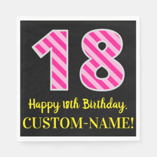 Serviette En Papier Fun Pink Stripes "18"; Joyeux 18e anniversaire; No