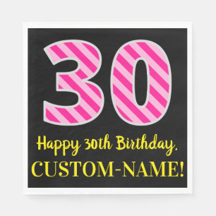 Serviette En Papier Fun Pink Stripes "30"; Joyeux 30e anniversaire; No