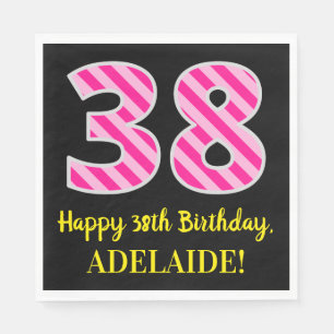 Serviette En Papier Fun Pink Stripes "38"; Joyeux 38ème anniversaire; 