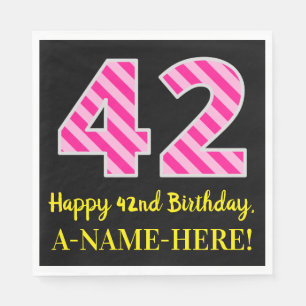 Serviette En Papier Fun Pink Stripes "42"; Joyeux 42e anniversaire; No